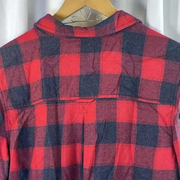 American Eagle Red Buffalo Plaid Petite Long Sleeve Button Down Women Size L - Picture 3 of 9